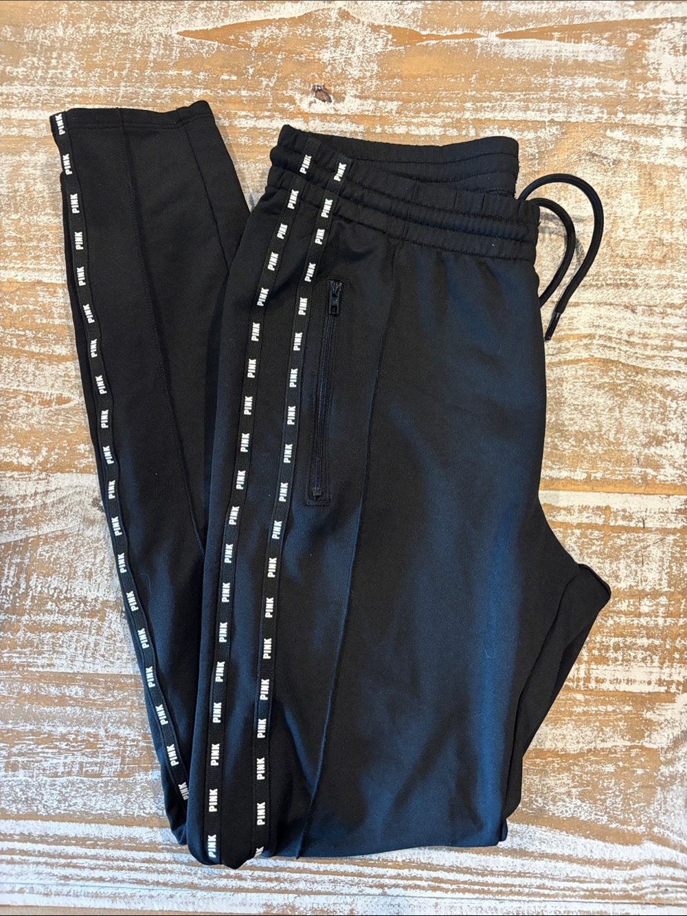 PINK Victoria's Secret Black Jogger Pants with Pink Branded Side Tape